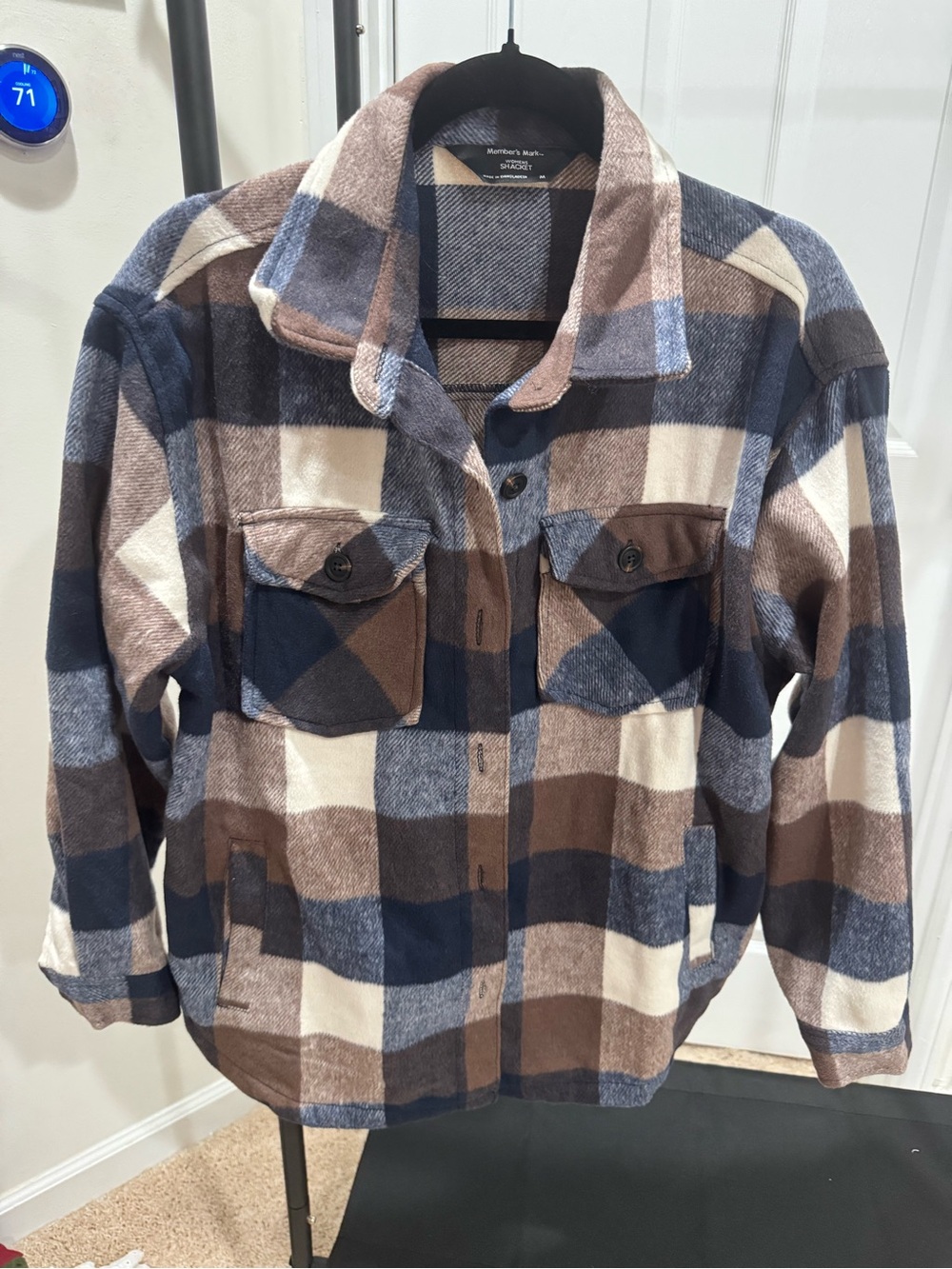 Members Mark Women's Plaid Shacket Jacket in Blue, Brown & Cream
